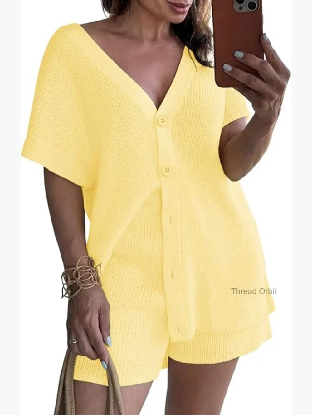 Oversized Cap Sleeve Cardigan Top and High Waisted Shorts Lounge Set